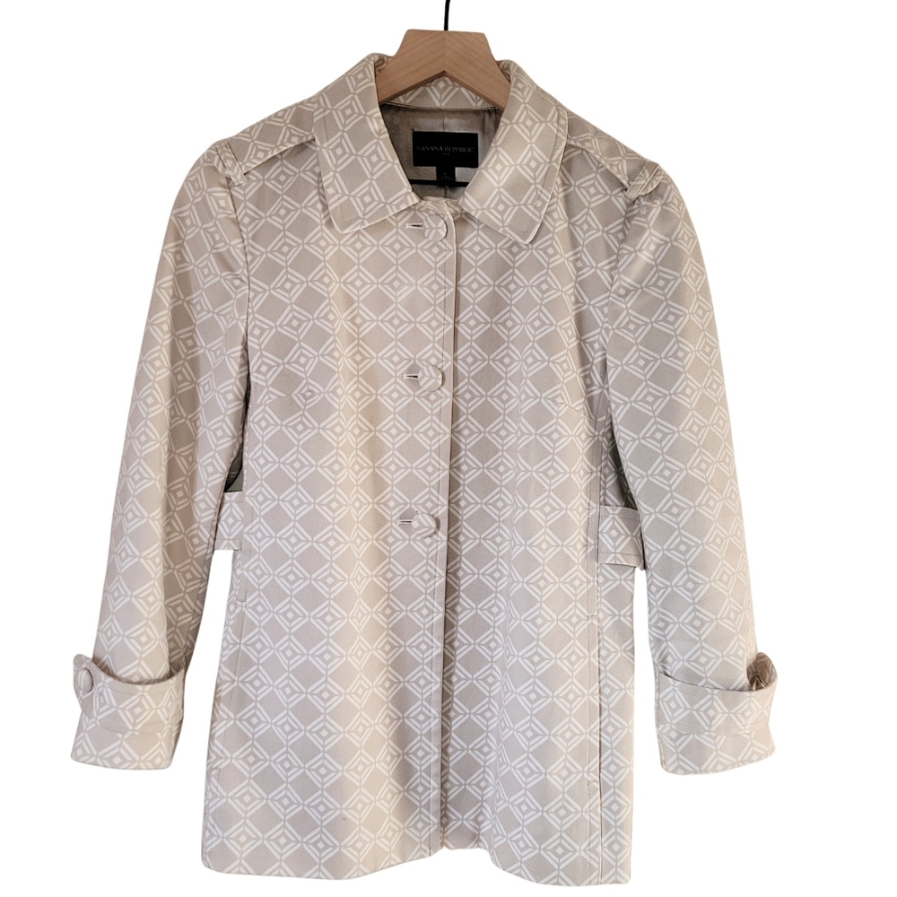 Womens Hip Length Trench Coat Diamond Pattern Banana Republic Size M